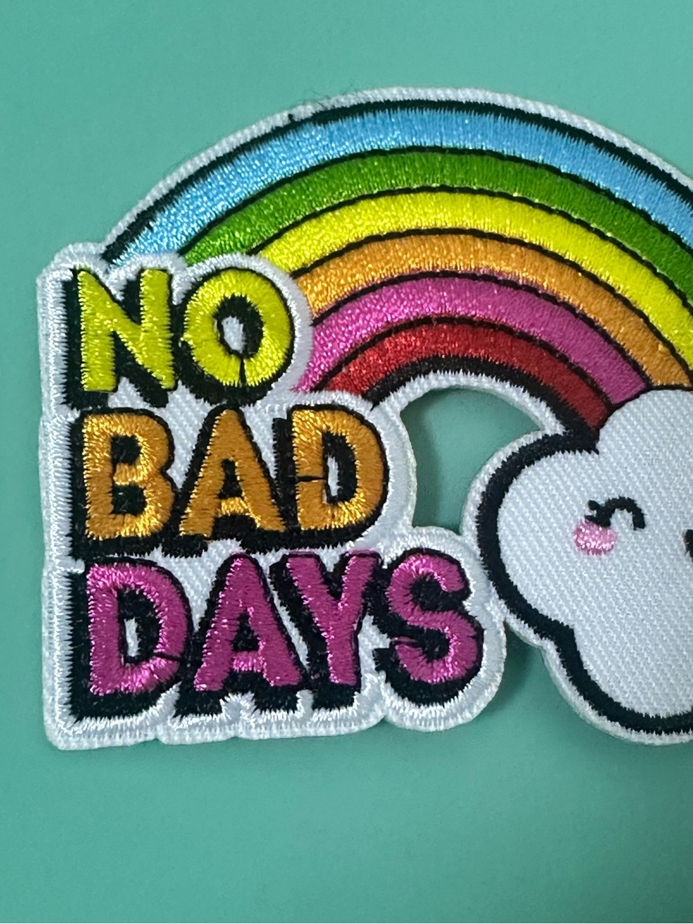 New No Bad Days Rainbow Smiley Cloud Positivity Happy Embroidered Iron On Patch - Picture 5 of 10